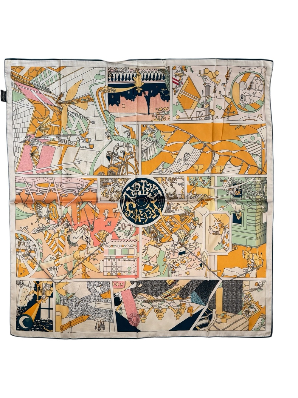 Luxury 90cm Silk Scarf in Orange, Cream & Mint
